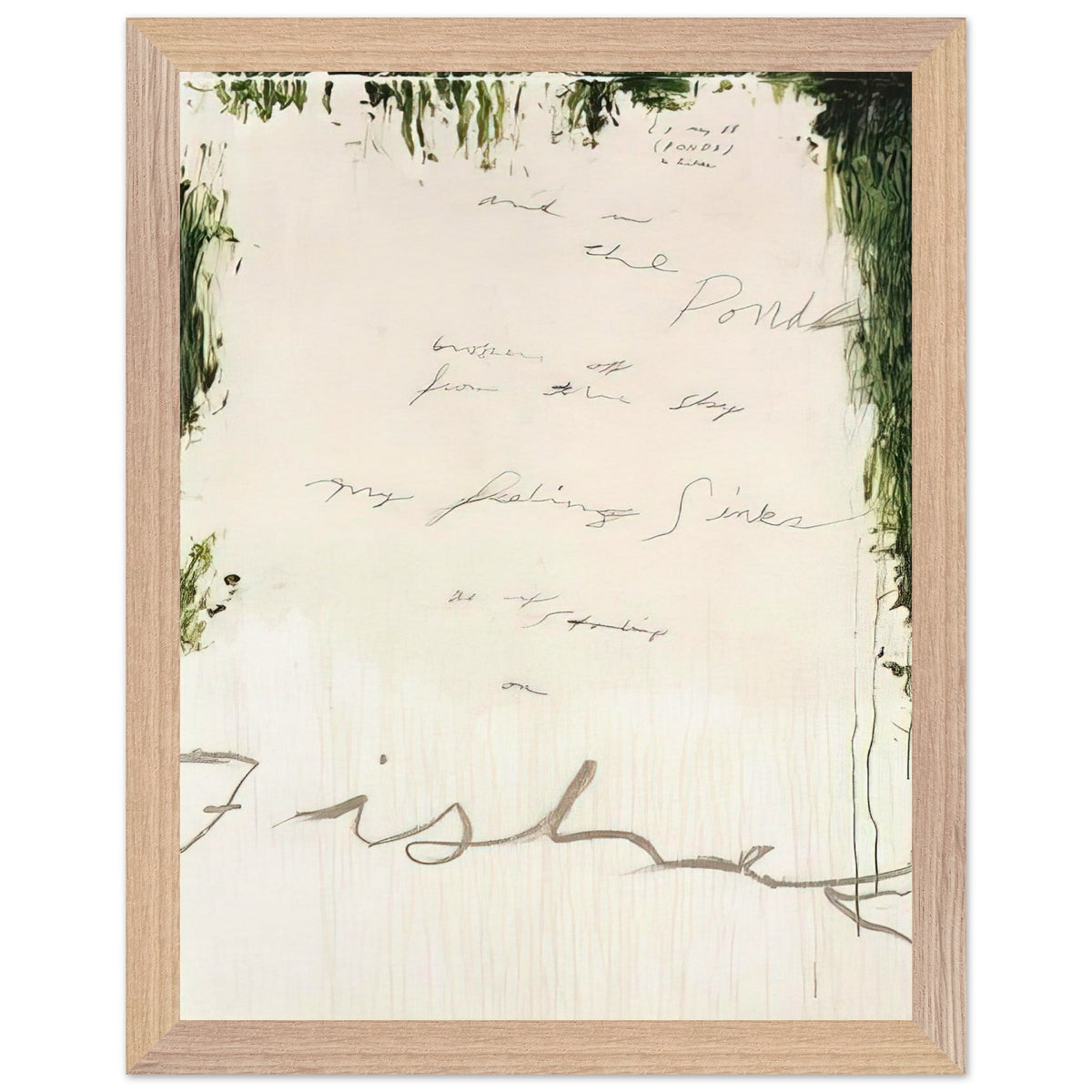 Untitled (A Painting in Nine Parts), Part I by Cy Twombly, framed art print, pale, open central field surrounded by expressive dark green, 50x70 cm (20x28 in), wood frame