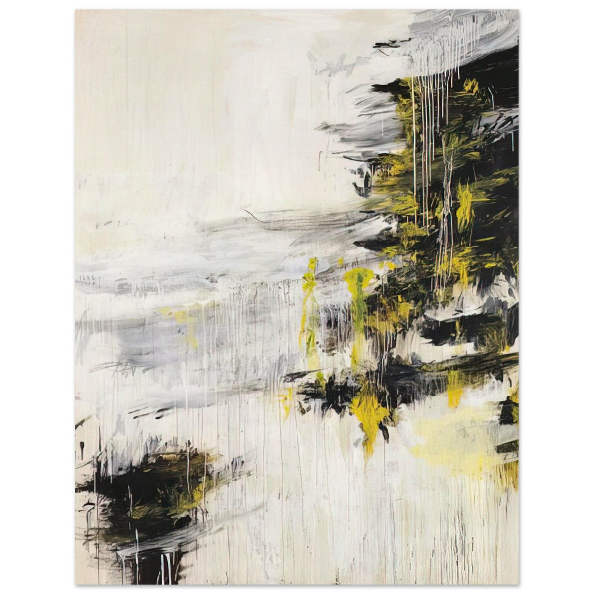 Quattro Stagioni II. Inverno by Cy Twombly, poster, bold black brushstrokes, flowing white and gray paint, 40x50 cm (16x20 in)