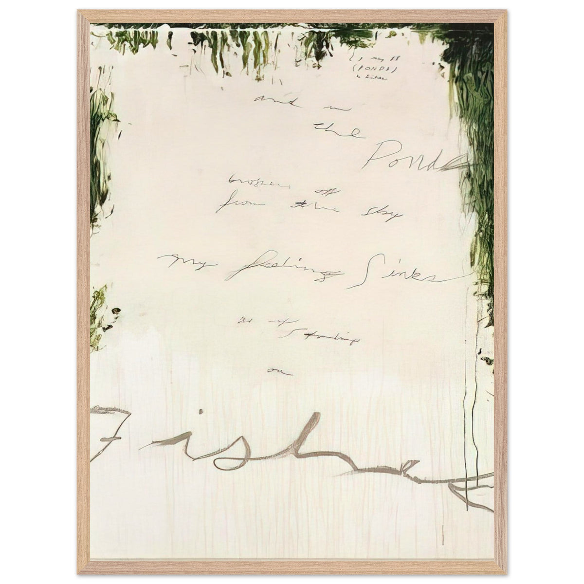 Untitled (A Painting in Nine Parts), Part I by Cy Twombly, framed art print, pale, open central field surrounded by expressive dark green, 60x80 cm (24x32 in), wood frame