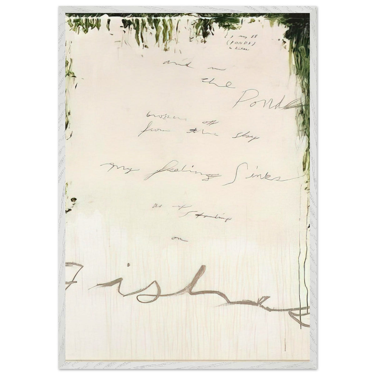 Untitled (A Painting in Nine Parts), Part I by Cy Twombly, framed art print, pale, open central field surrounded by expressive dark green, 70x100 cm (28x40 in), black frame