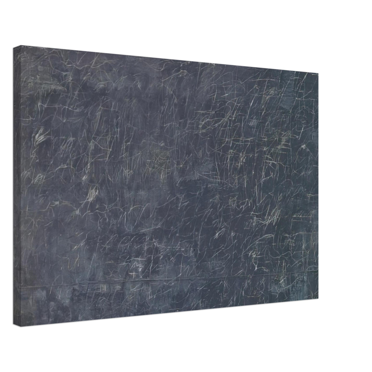 Panorama by Cy Twombly canvas print, 70 × 100 cm / 28 × 40 in: a dark charcoal-gray background covered with a dense web of delicate white and pale gray lines.