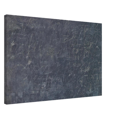 Panorama by Cy Twombly canvas print, 70 × 100 cm / 28 × 40 in: a dark charcoal-gray background covered with a dense web of delicate white and pale gray lines.