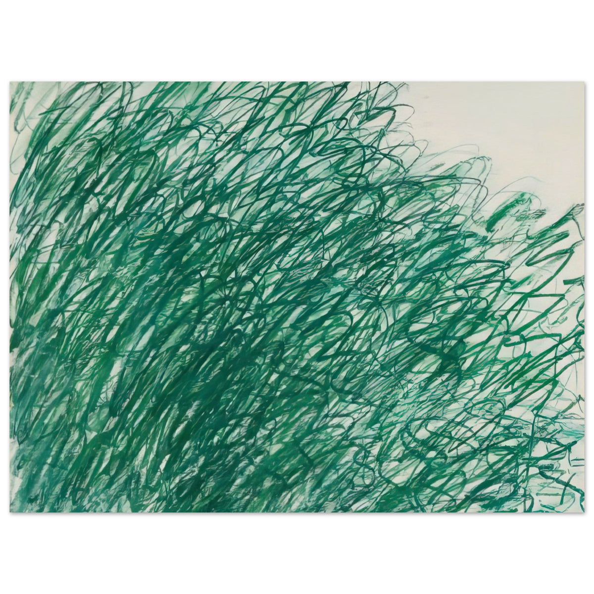 On Returning from Tonnicoda by Cy Twombly poster, 50 × 70 cm / 20 × 28 in: This captivating composition features an intricate network of sweeping green lines, overlapping loops….