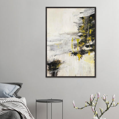 Quattro Stagioni II. Inverno by Cy Twombly, framed art print, bold black brushstrokes, flowing white and gray paint
