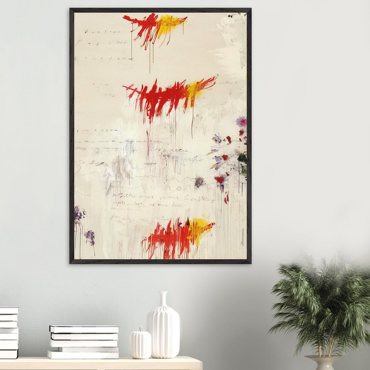 Quattro Stagioni I. Primavera by Cy Twombly, framed art print, energetic red and yellow brushstrokes, subtle purple and green details