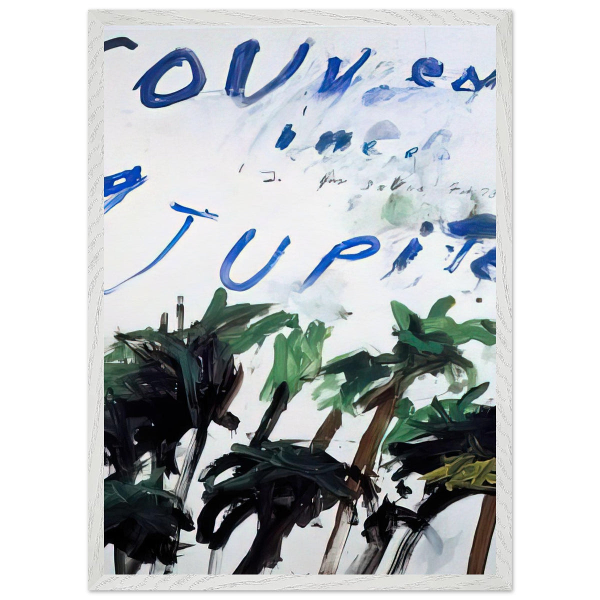 Souvenir of Jupiter by Cy Twombly, framed art print, handwritten lettering, gestural abstraction, 60x80 cm (24x32 in), black frame