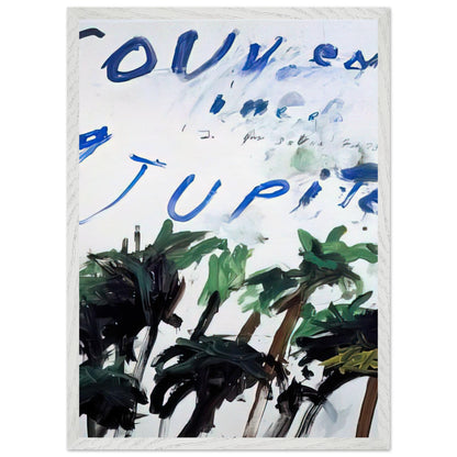 Souvenir of Jupiter by Cy Twombly, framed art print, handwritten lettering, gestural abstraction, 60x80 cm (24x32 in), black frame