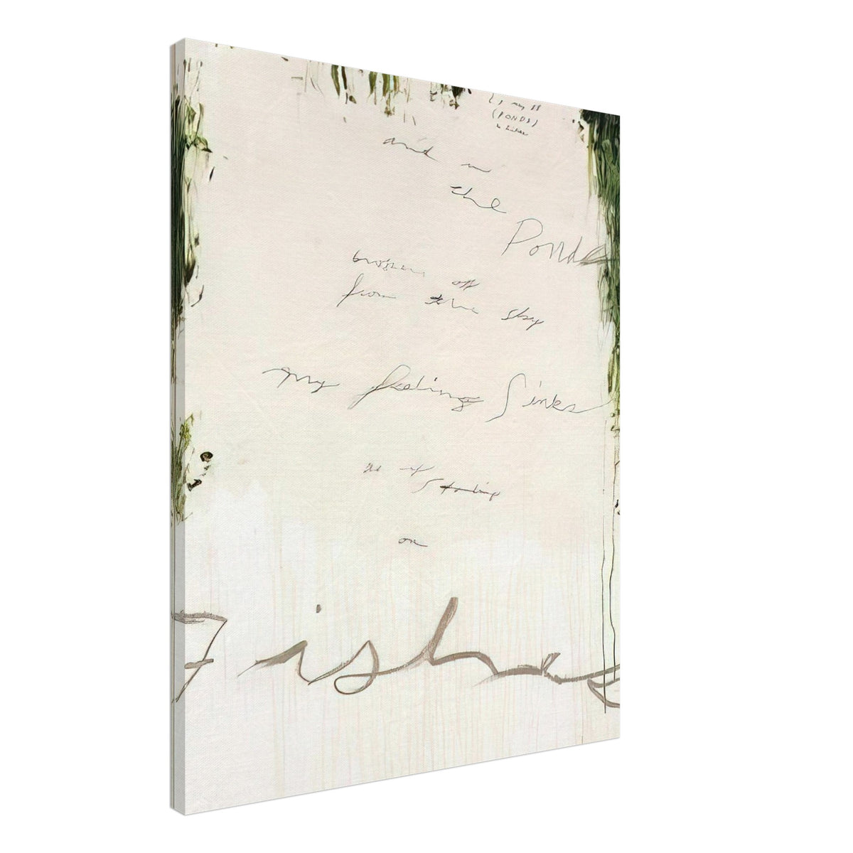 Untitled (A Painting in Nine Parts), Part I by Cy Twombly, canvas print, expansive pale background, delicate handwritten inscriptions, 60x75 cm (24x30 in)