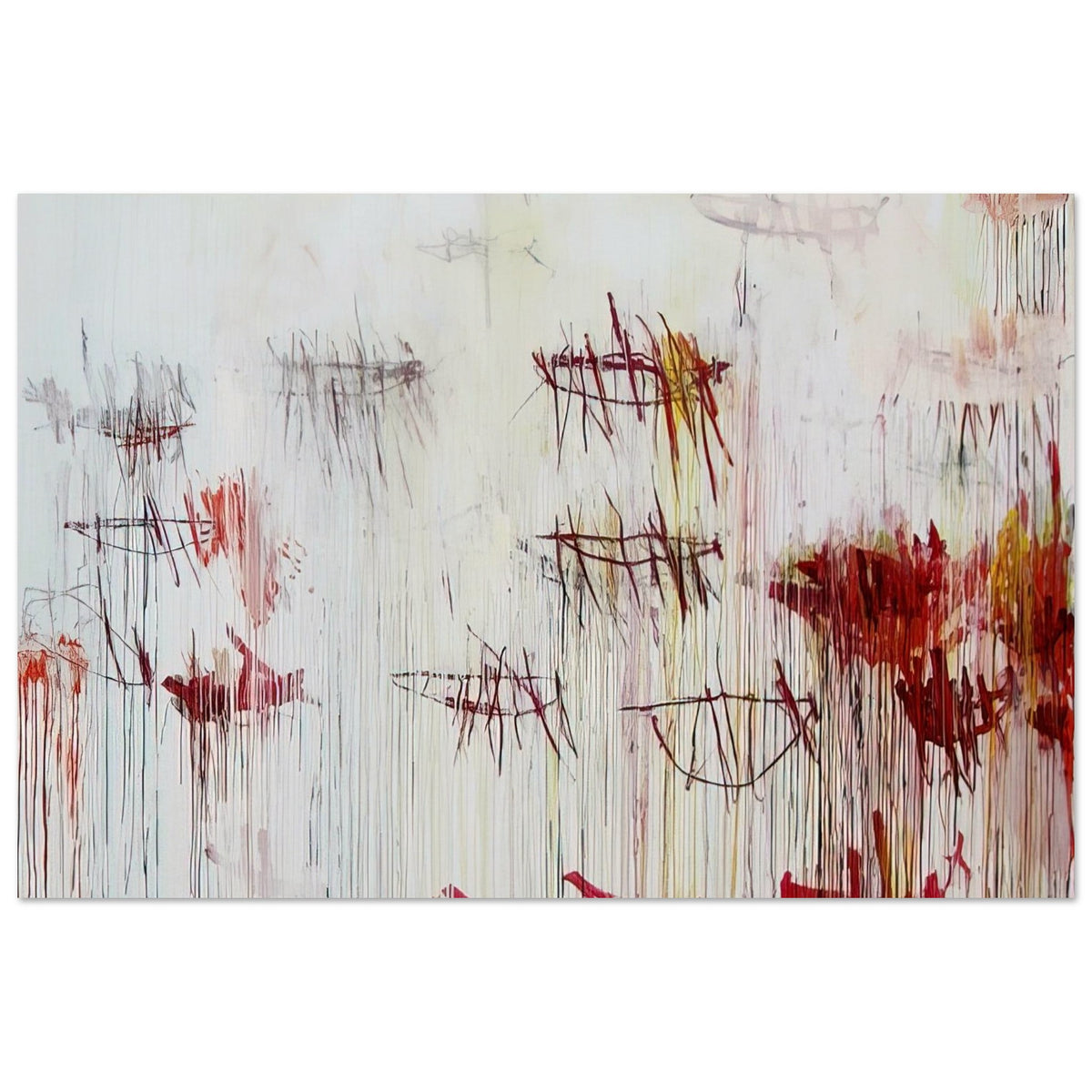 Lepanto, Part IX by Cy Twombly poster, 75 × 100 cm / 30 × 40 in: This expressive composition features an expansive pale background covered with delicate black lines….