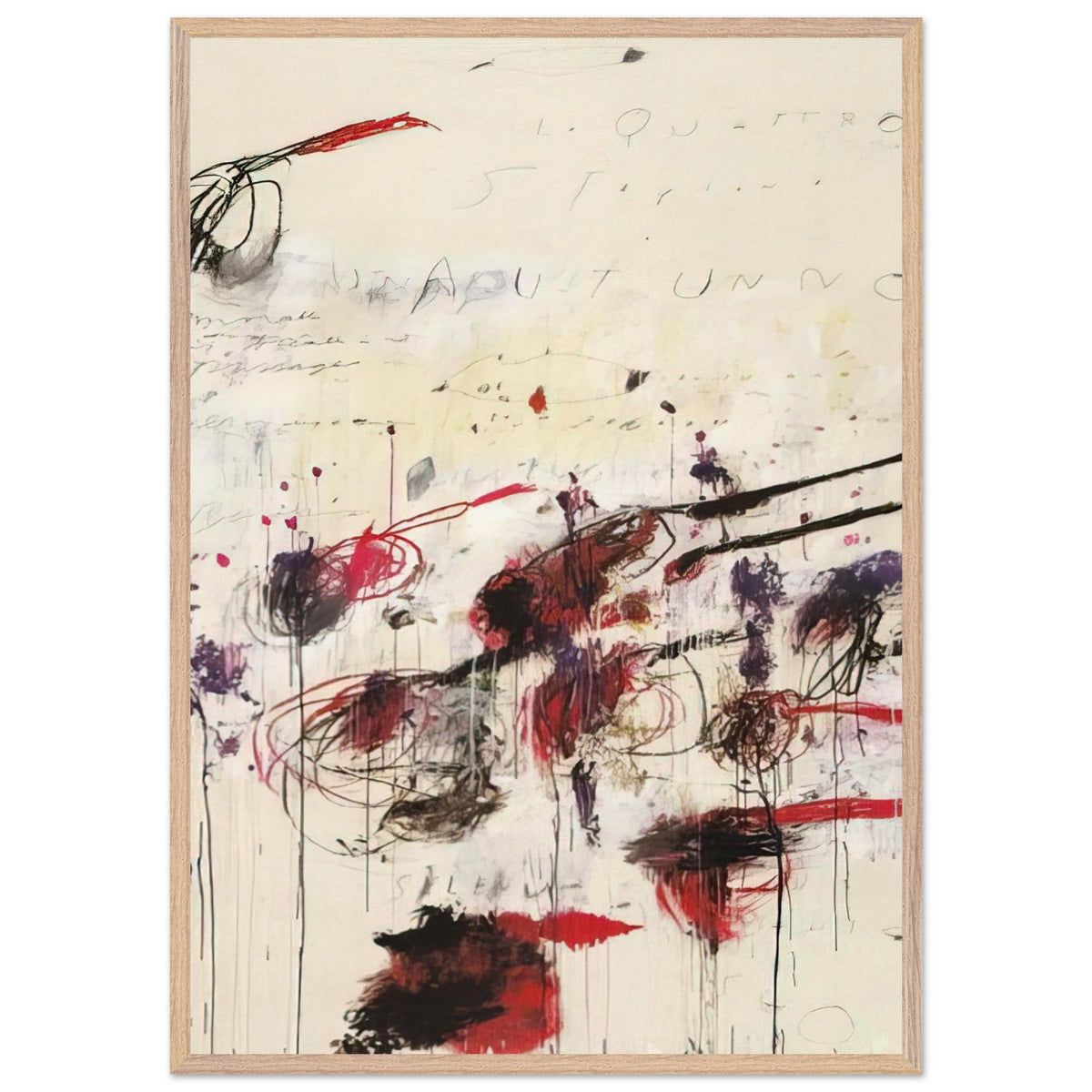 Quattro Stagioni: Autunno by Cy Twombly, framed art print, sweeping brushstrokes, spontaneous scribbles, 70x100 cm (28x40 in), black frame