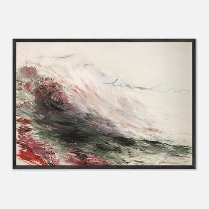 Hero and Leandro (A Painting in Four Parts) Part I by Cy Twombly framed art print; featuring sweeping white and pale gray brushstrokes, layered charcoal and black marks, subtle green tones.
