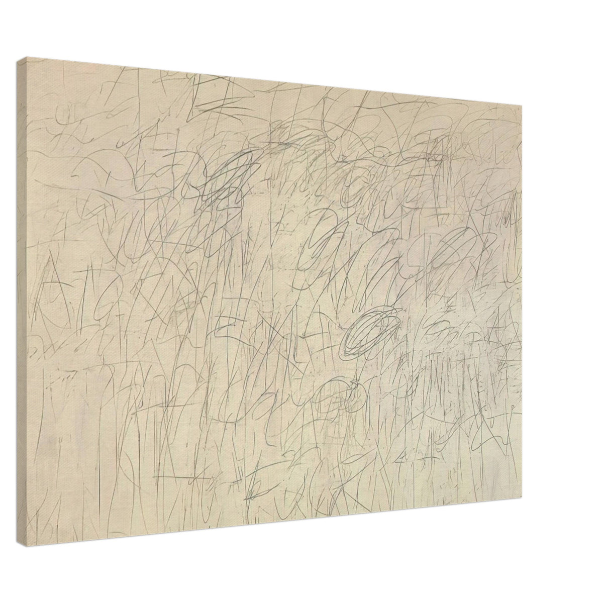 Academy by Cy Twombly canvas print, 40 × 50 cm / 16 × 20 in: an intricate network of delicate graphite lines, overlapping scribbles, looping gestures….