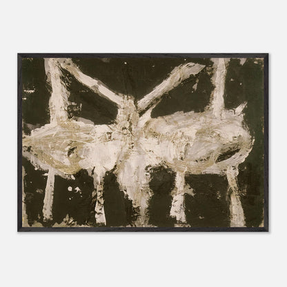 Min-Oe by Cy Twombly framed art print; featuring bold black and deep olive tones contrasted with expressive ivory and cream forms.