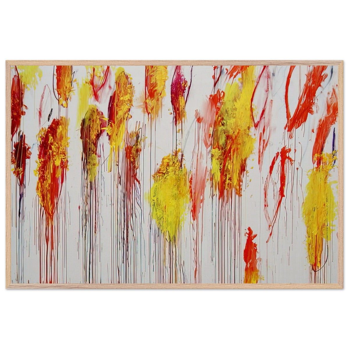 Lepanto, Part XII by Cy Twombly framed art print; featuring vibrant golden-yellow and orange brushstrokes, fiery red and crimson accents; size 28 × 43 cm (11 × 17 in); wood frame.