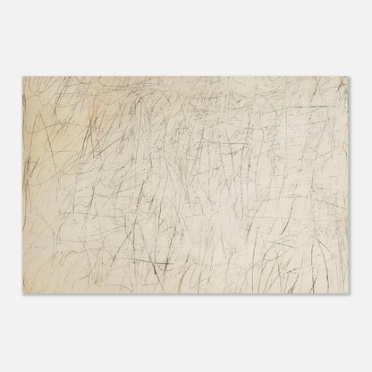 The Geeks by Cy Twombly poster: This expressive composition features a warm ivory background covered with an intricate network….