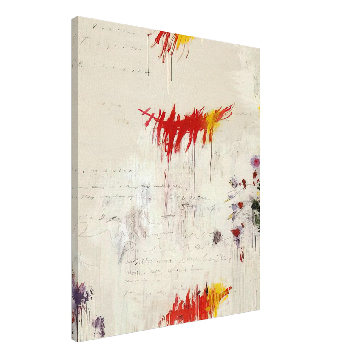 Quattro Stagioni I. Primavera by Cy Twombly, canvas print, vibrant red and yellow brushstrokes with delicate purple and green, 70x100 cm (28x40 in)