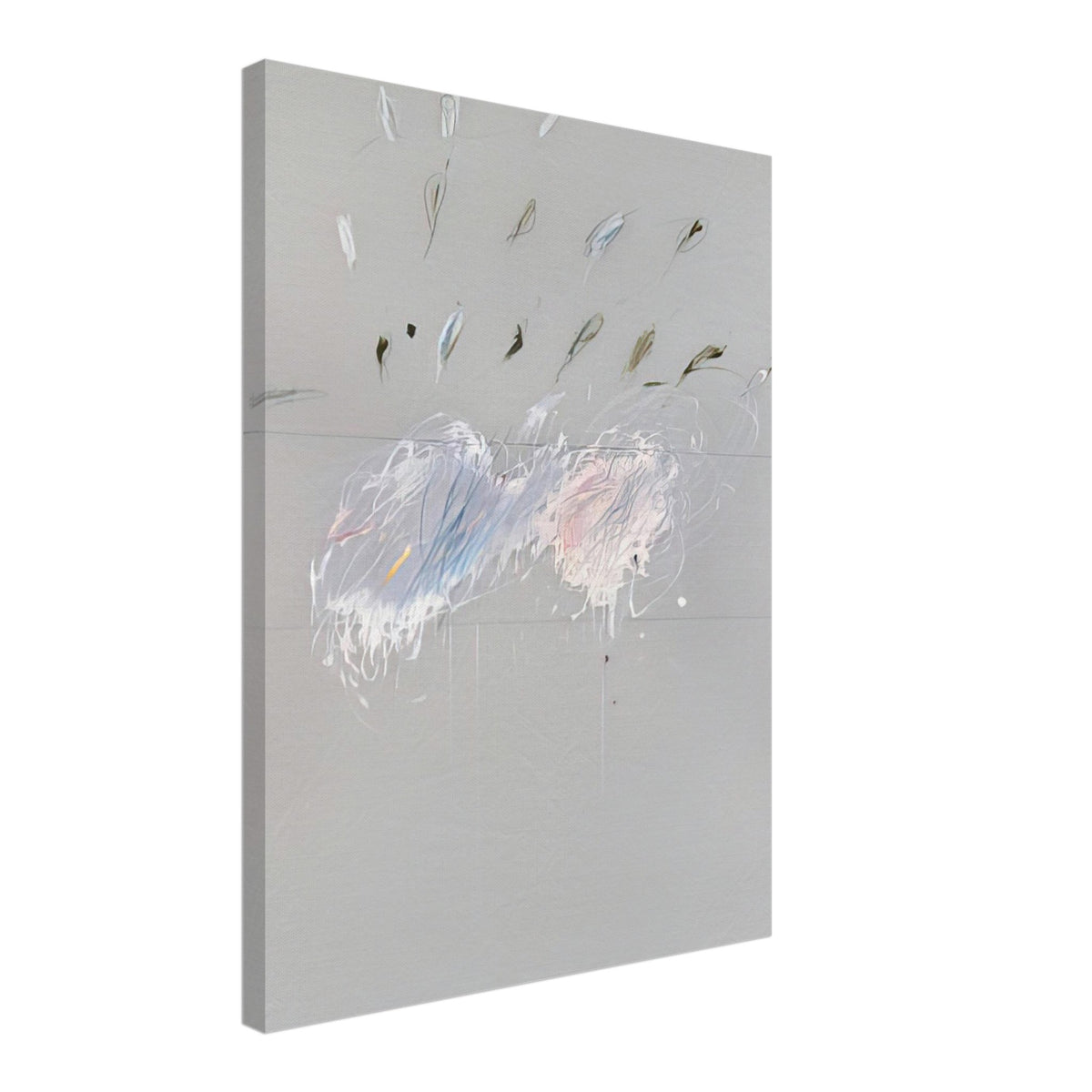 Nine Discourses on Commodus, Part VI by Cy Twombly, canvas print, soft gray background with delicate white brushstrokes, subtle blue, 60x75 cm (24x30 in)