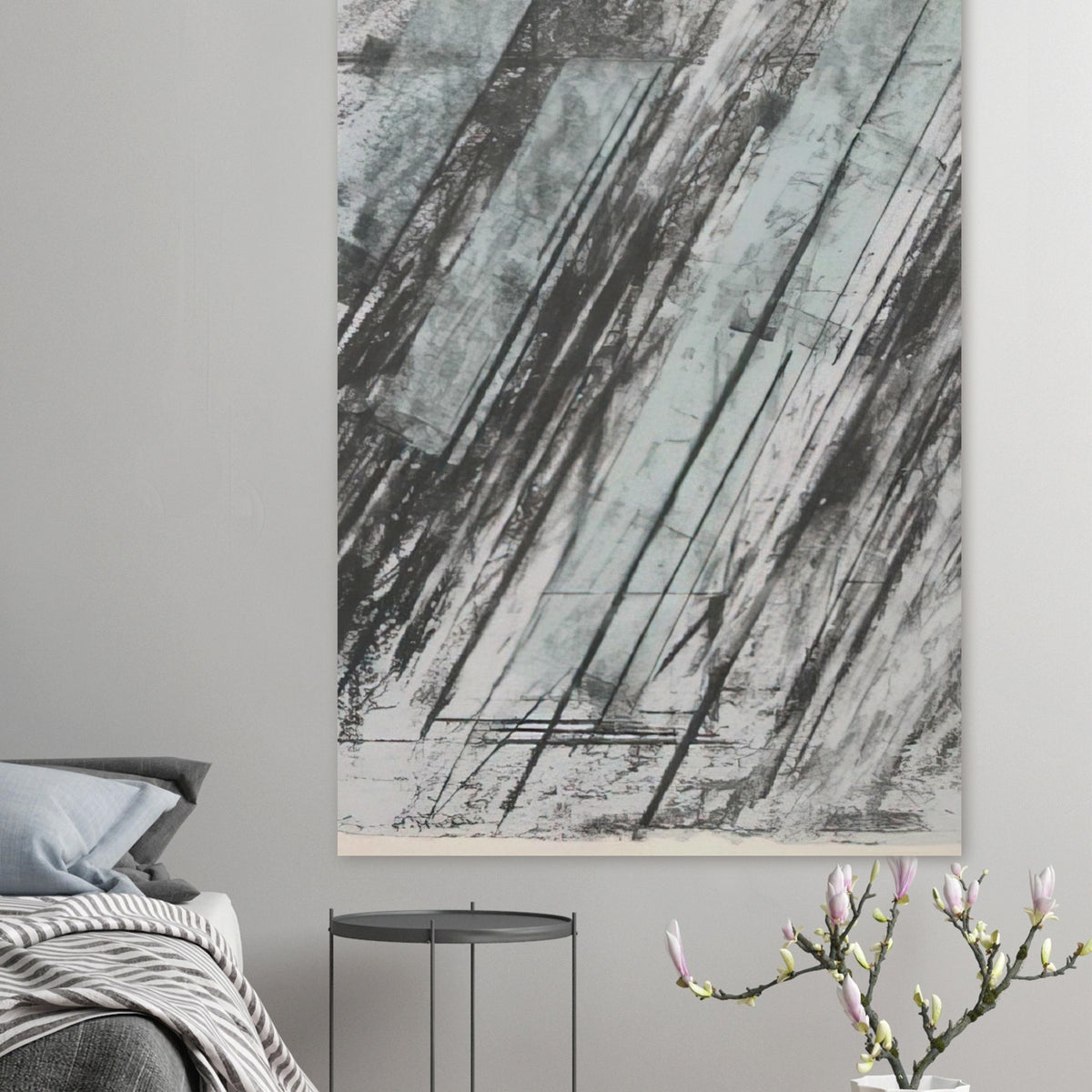 Untitled (Bastian 38) by Cy Twombly, poster, sweeping diagonal strokes, layered black and gray marks