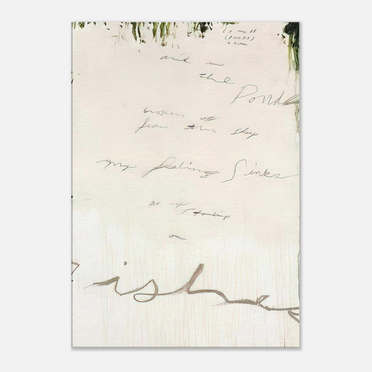 Untitled (A Painting in Nine Parts), Part I by Cy Twombly, canvas print, expansive pale background, delicate handwritten inscriptions