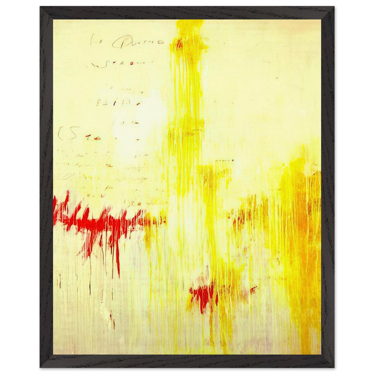 Quattro Stagioni I. Estate by Cy Twombly, framed art print, luminous yellow washes, energetic red brushstrokes, 60x80 cm (24x32 in), black frame