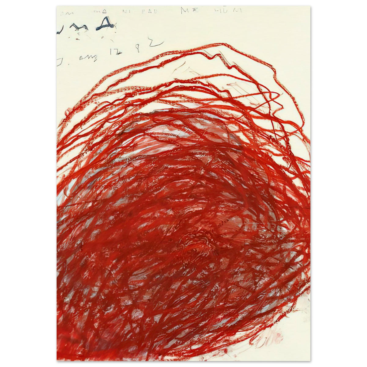 Suma by Cy Twombly, poster, layers of sweeping red and crimson lines that overlap, curve, 50x70 cm (20x28 in)