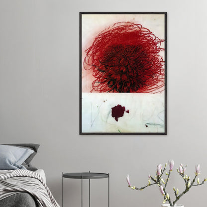 Pan II by Cy Twombly, framed art print, dense red and crimson form, surrounded by sweeping dark strokes and