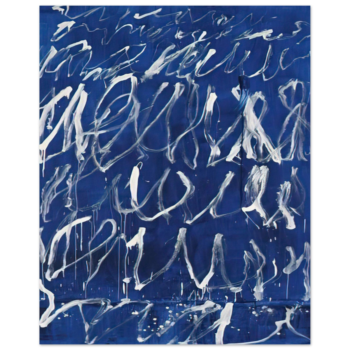 Untitled by Cy Twombly, poster, expressive white brushstrokes across a deep blue background, 50x70 cm (20x28 in)