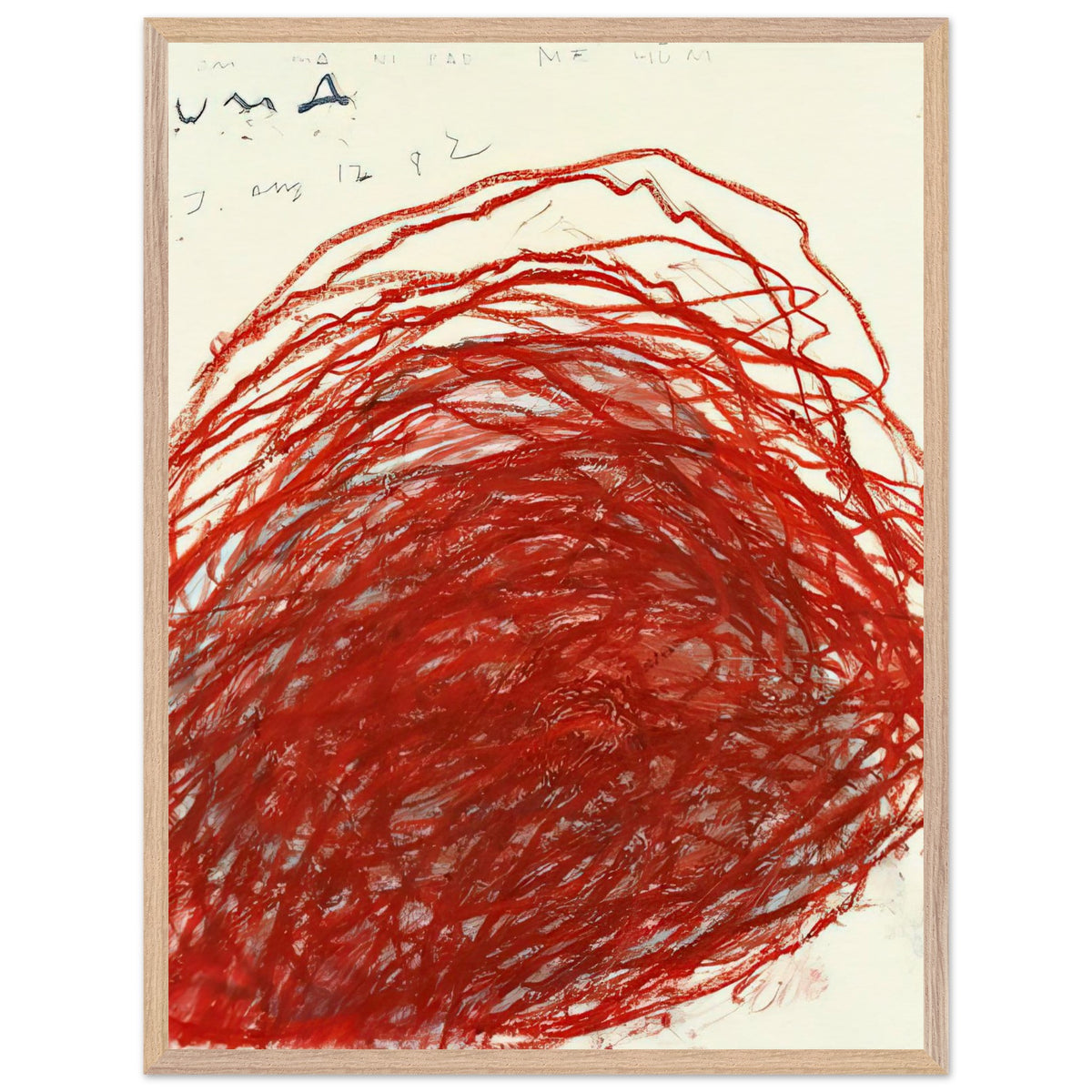 Suma by Cy Twombly, framed art print, sweeping red and crimson lines that overlap and curve across a warm, 70x100 cm (28x40 in), black frame