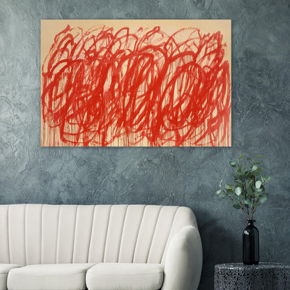 Untitled (Bacchus) by Cy Twombly poster: Thick, energetic strokes move across the composition in an almost continuous flow….