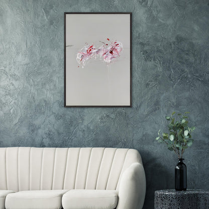 Nine Discourses on Commodus, Part II by Cy Twombly, framed art print; a restrained gray background, expressive red and crimson forms, delicate white brushstrokes, and intricate dark lines