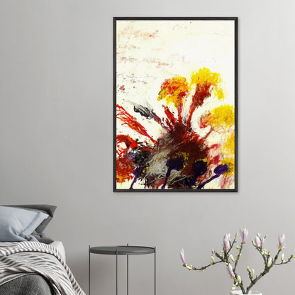 Summer Madness by Cy Twombly, framed art print, energetic red and crimson brushstrokes with bright yellow, orange