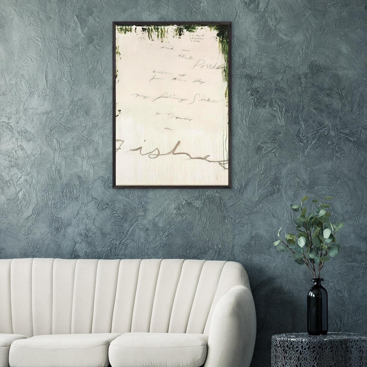 Untitled (A Painting in Nine Parts), Part I by Cy Twombly, framed art print, pale, open central field surrounded by expressive dark green