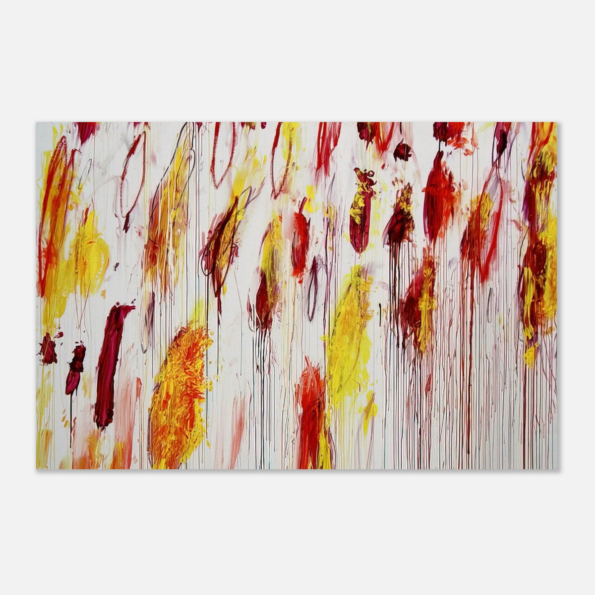Lepanto, Part IV by Cy Twombly poster: This expressive composition features vivid yellow, golden ochre, red, and deep burgundy marks against….