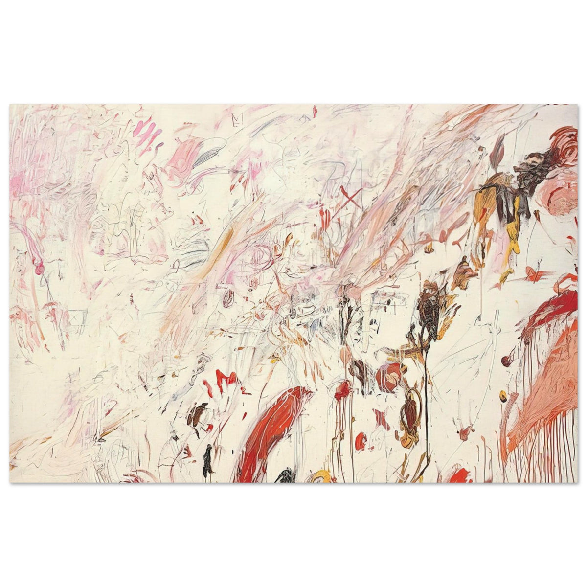 Ferragosto III by Cy Twombly poster, 60 × 90 cm / 24 × 36 in: This captivating composition features a pale cream background layered with energetic brushstrokes….