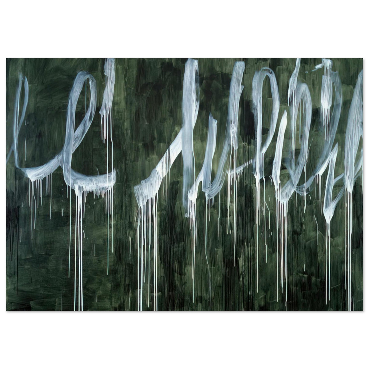 III Notes from Salalah (Note I) by Cy Twombly poster, 100 × 150 cm / 40 × 60 in: a deep forest-green background covered with oversized, flowing white loops and sweeping calligraphic….
