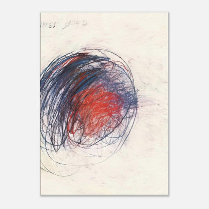 Fifty Days at Iliam: Shield of Achilles by Cy Twombly, canvas print; intricate black lines, expressive red strokes, deep blue accents
