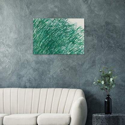 On Returning from Tonnicoda by Cy Twombly canvas print: a dense network of sweeping green lines, overlapping loops, and spontaneous gestural marks across a pale….
