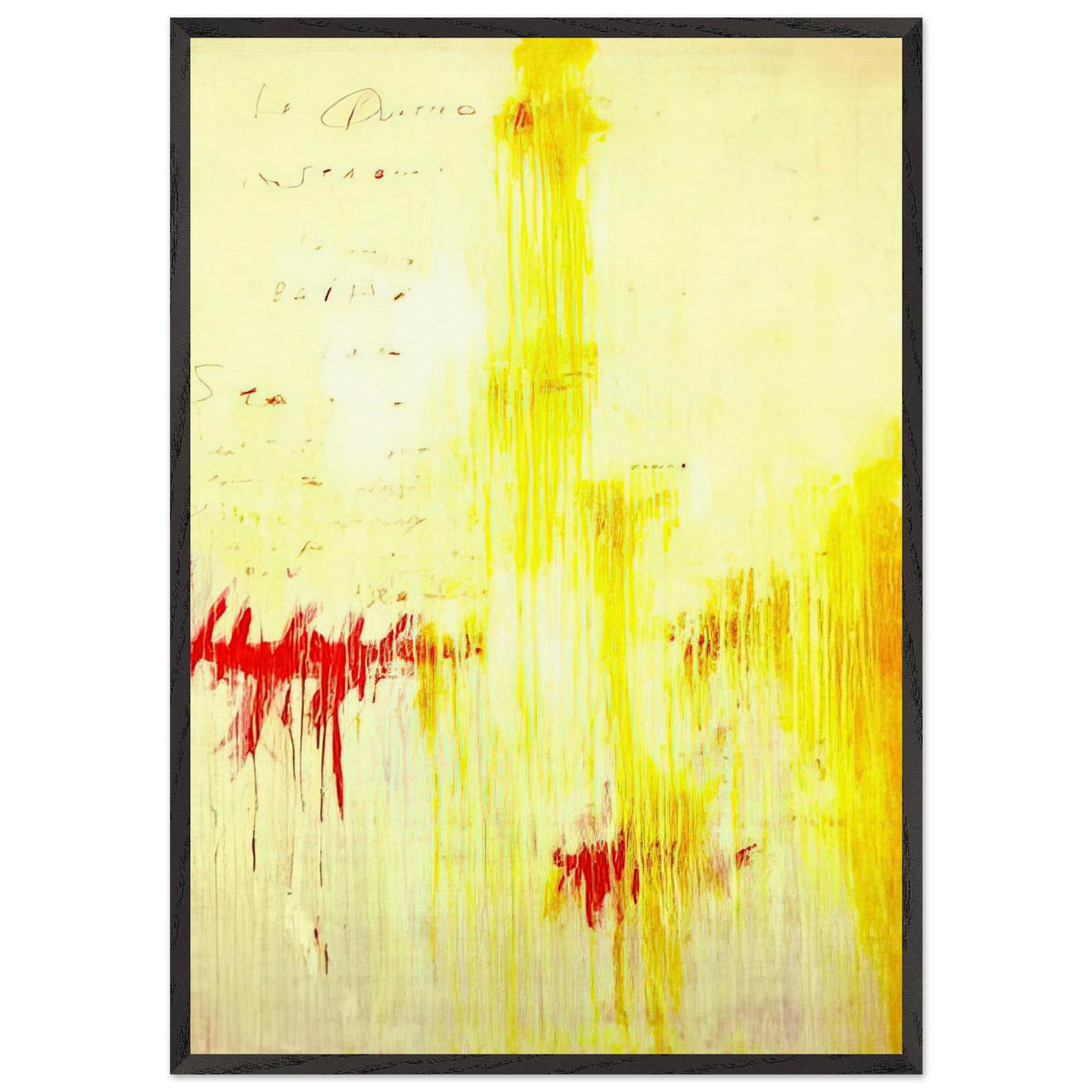 Quattro Stagioni I. Estate by Cy Twombly, framed art print, luminous yellow washes, energetic red brushstrokes, 27x35 cm (11x14 in), white frame