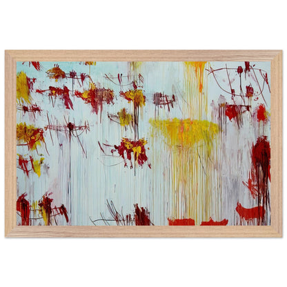 Lepanto, Part X by Cy Twombly framed art print; featuring a luminous pale blue and turquoise background, vivid golden-yellow brushstrokes; size 800 × 1200 mm (32 × 48 in); wood frame.