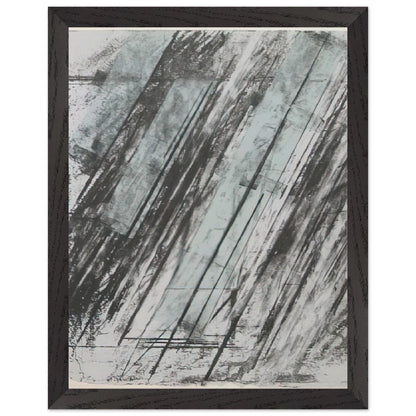 Untitled (Bastian 38) by Cy Twombly, framed art print, powerful diagonal strokes, layered black and gray marks, 40x50 cm (16x20 in), wood frame