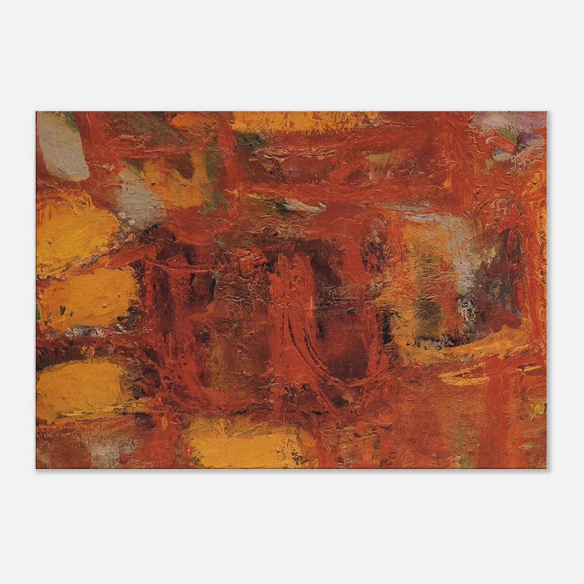 Ritual by Cy Twombly canvas print: This richly textured composition features a striking palette of rust red, burnt orange, golden yellow….