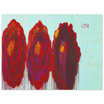 The Rose (IV) by Cy Twombly poster, 40 × 60 cm / 16 × 24 in: This expressive composition features three large, rose-inspired forms painted in vibrant shades….