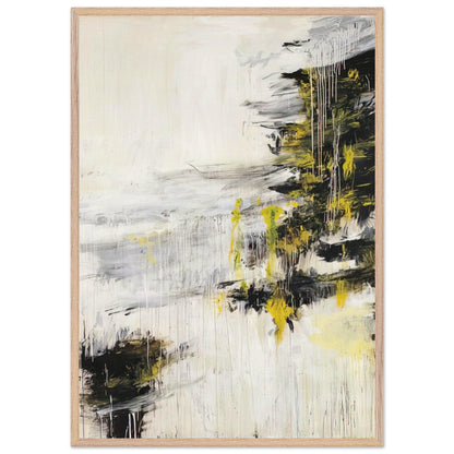 Quattro Stagioni II. Inverno by Cy Twombly, framed art print, bold black brushstrokes, flowing white and gray paint, 50x70 cm (20x28 in), white frame