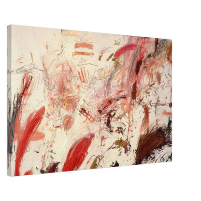 Ferragosto IV by Cy Twombly canvas print, 60 × 90 cm / 24 × 36 in: a pale cream background covered with energetic brushstrokes, spontaneous lines, and layered marks in red….