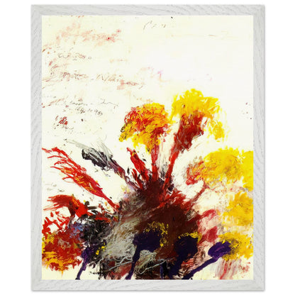 Summer Madness by Cy Twombly, framed art print, energetic red and crimson brushstrokes with bright yellow, orange, 40x50 cm (16x20 in), wood frame