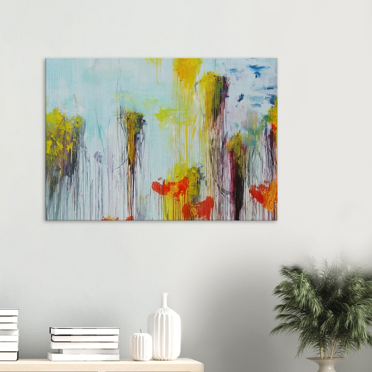 Lepanto, Part VII by Cy Twombly canvas print: This striking composition features a pale blue background covered with flowing vertical paint drips….