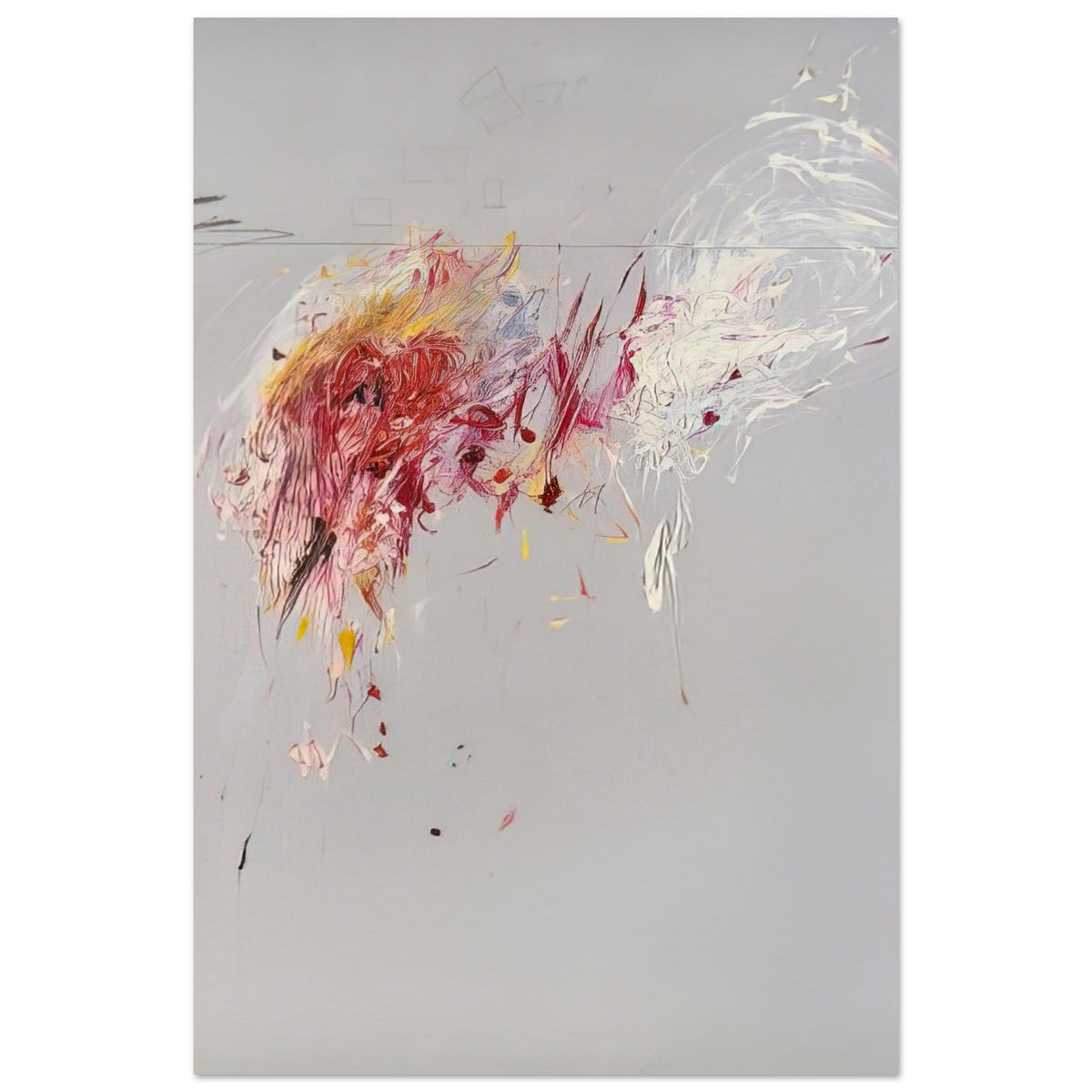 Nine Discourses on Commodus, Part V by Cy Twombly, poster, muted gray background, delicate white brushstrokes, 20x25 cm (8x10 in)