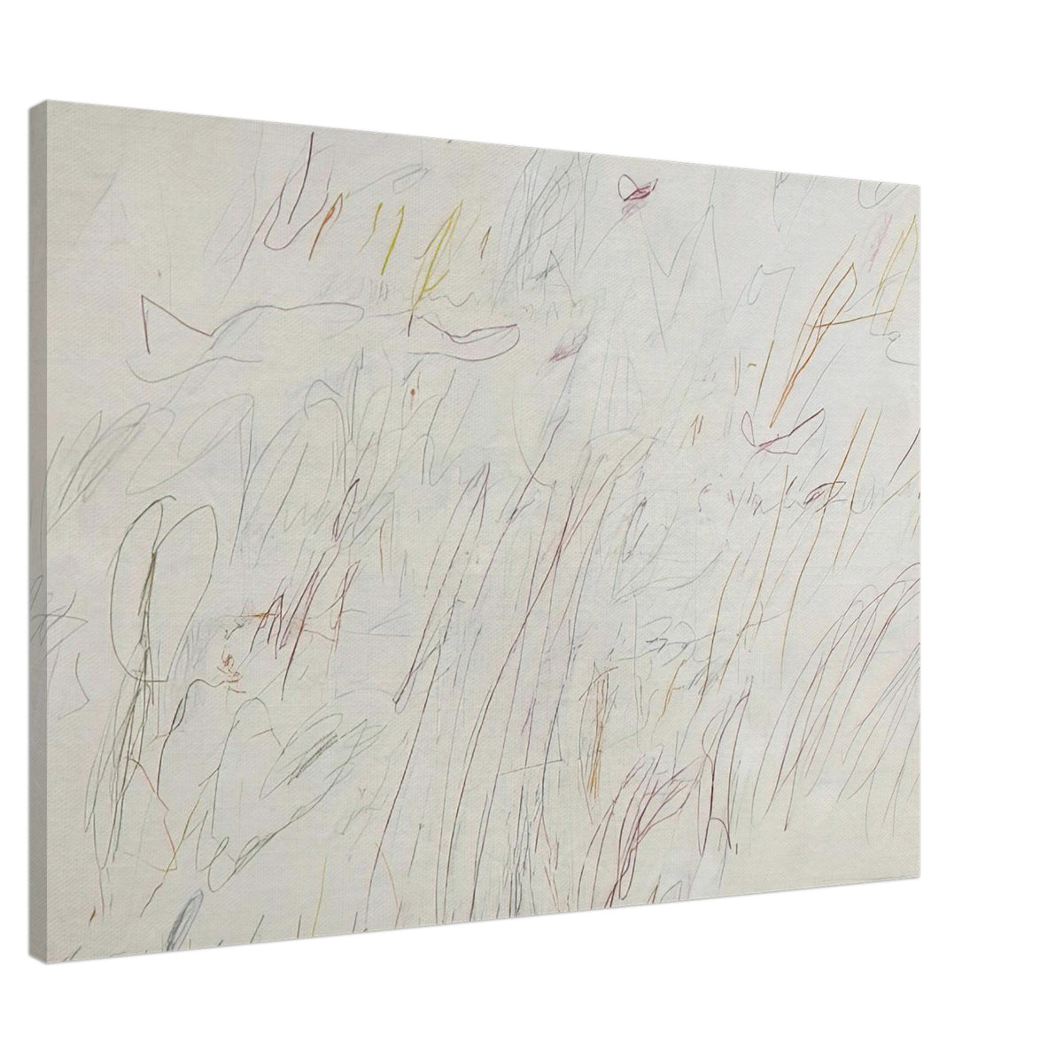 Olympia by Cy Twombly canvas print, 40 × 50 cm / 16 × 20 in: a pale ivory background covered with delicate linear gestures, spontaneous scribbles, overlapping forms….