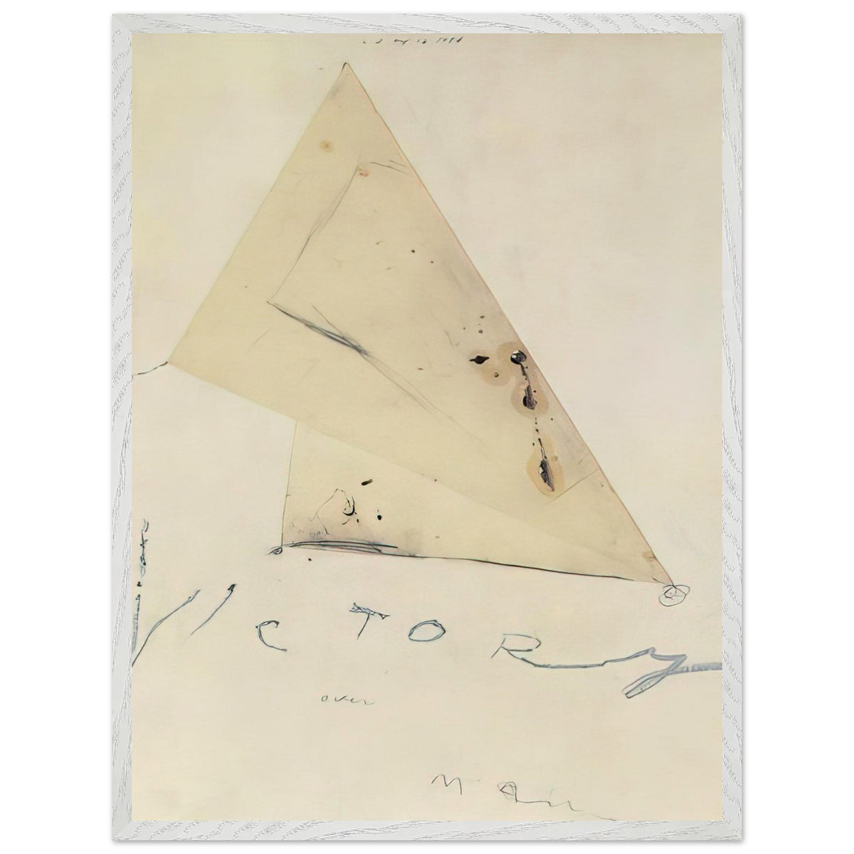 Victory by Cy Twombly, framed art print, overlapping triangular forms, fine graphite lines, 70x100 cm (28x40 in), white frame