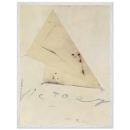 Victory by Cy Twombly, framed art print, overlapping triangular forms, fine graphite lines, 70x100 cm (28x40 in), white frame